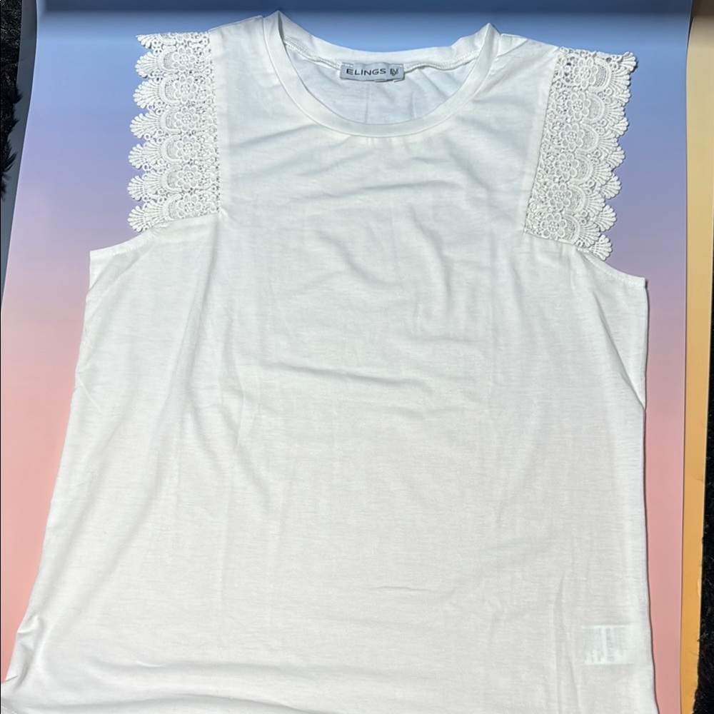 ELINGS White Lace Sleeve Women's Top Size M